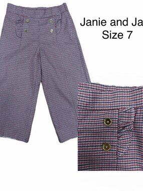 Janie and Jack Girl's Houndstooth Wide Leg Sailor Pants size 7 Red/White/Navy